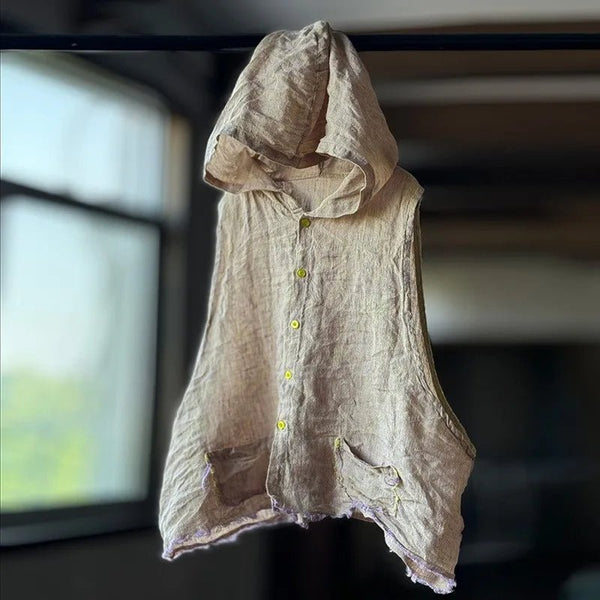 Unique Edgy 100% Linen Lightweight Summer Hoodie Vest - Wigging It Etc