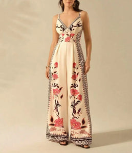 Simple Playful English Style V-Neck Palazzo Jumpsuit