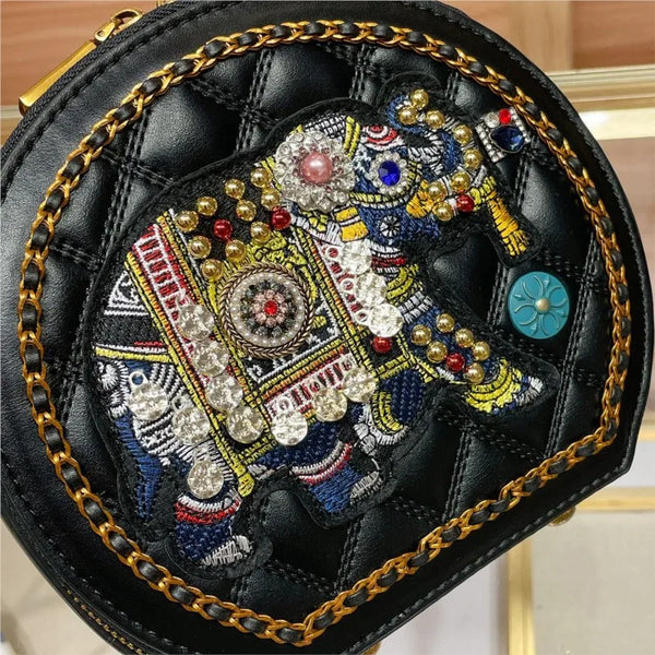 Stylish Circular Versatile Embroidered Crossbody + Shoulder Bag
