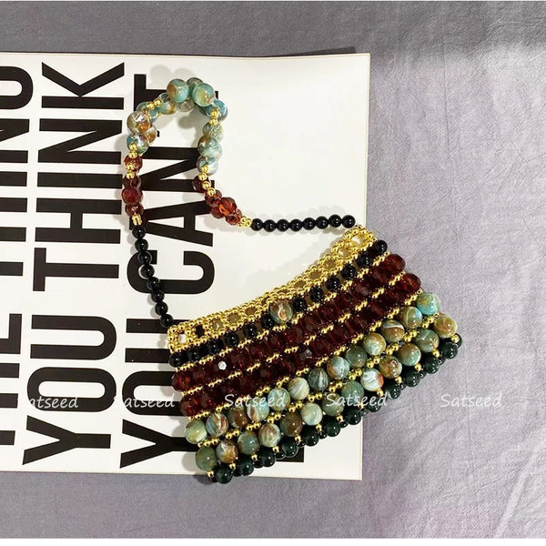 Vintage Luxury High Fashion Beaded Party Clutch+Shoulder Bag