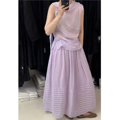 Elegant Upscale Ruched A-Line Ramie Linen MAXI Skirt