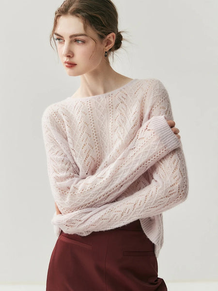 Elegant Dainty 100% Cashmere Hollowed Out Pullover