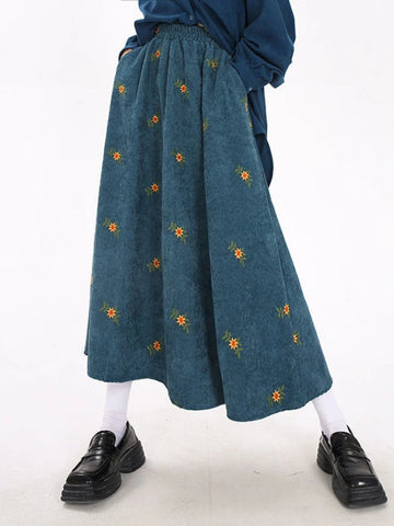 Comfy Roomy Retro A - Line Corduroy Autumn Winter MAXI Skirt - Wigging It Etc