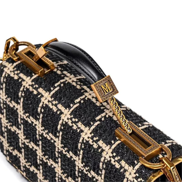 Elegant Luxury Textured Diagonal Plaid Hand + Shoulder Bag