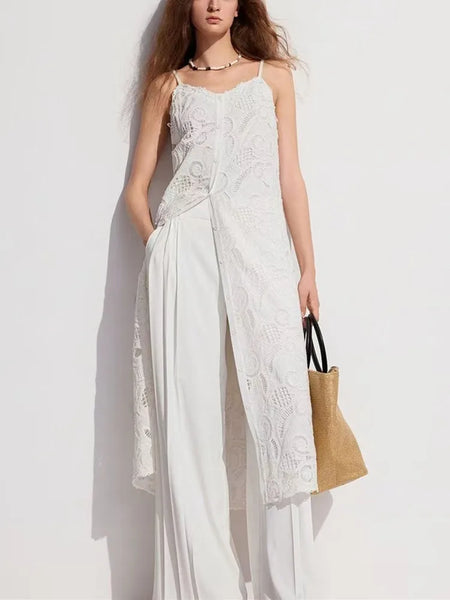 Sexy Vintage Cotton Blend Lace MIDI Camisole Dress