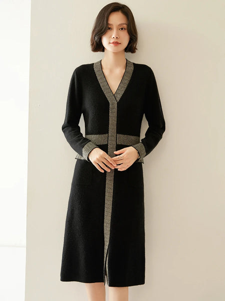 Vintage Luxury 100% Premium Cashmere MIDI Winter Sweater Dress