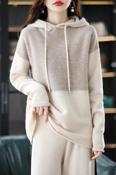 Opulent Densely Knit 100% Merino Hooded Sweatshirt+Palazzo Pants Set