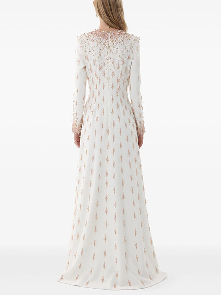 Cotton Blend Luxurious Intricate Hand Sewn Beaded A-Line MAXI Gown