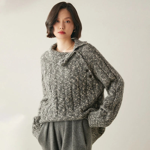 Vintage Fluffy Cable Knit 100% Cashmere Oversized Harsh Winter Pullover Sweater