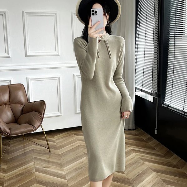 Upscale Classic 100% Wool Pullover Winter Dress