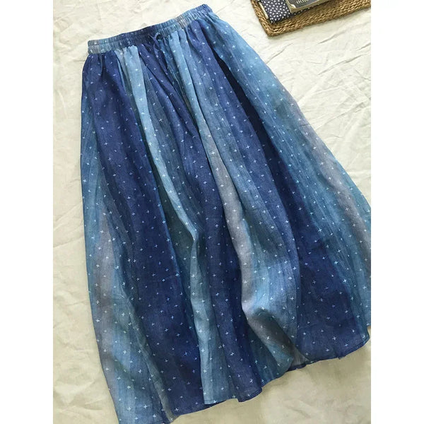 Dainty Layered Printed Ramie A- Line MIDI Skirt