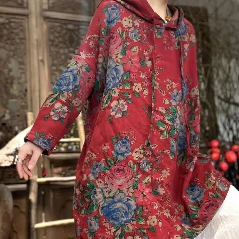 Vintage Floral Breathable Cotton Linen Hoodie Sweatshirt - Wigging It Etc
