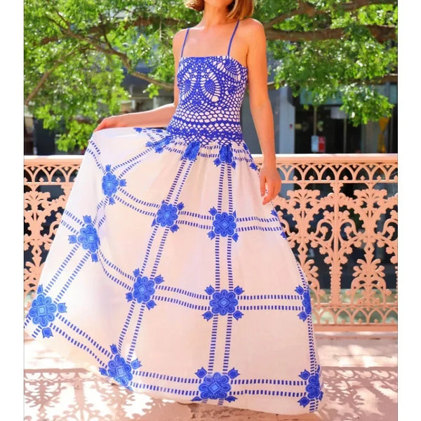 Exquisite 100% Linen Print Uptown A-Line MAXI Dress|Gown size