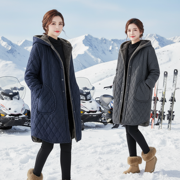 Thick Full Size Super Warm Hooded Cotton Blend Quilted Winter Parka