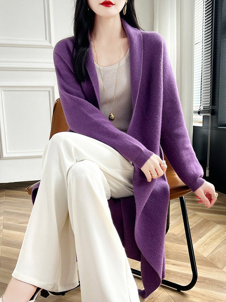 Chic Sophisticated Seamless 100% Merino Wool Open Stitch MIDI Cardigan