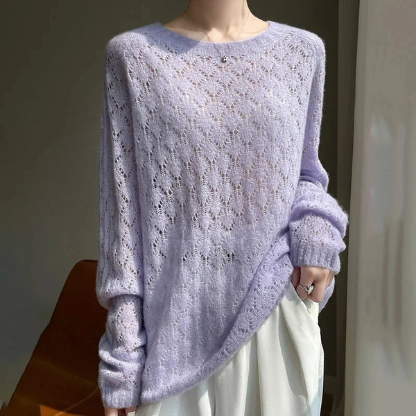 Premium Quality Cashmere+Mulberry Silk Blended Hollowed Baggy Sweater