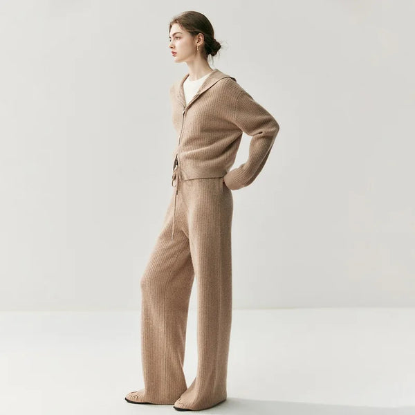 Ultra Soft 100% Grade Alxa Cashmere Hooded Cardigan+Palazzo Pants Set