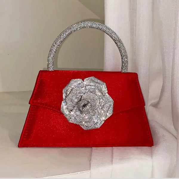 Classic Sophisticated Diamond Rose Silk Party Clutch