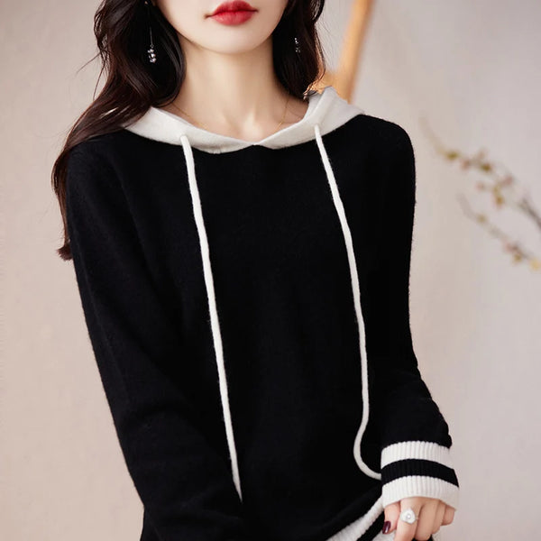 Vintage 100% Merino Wool Hooded Sweatshirt+Palazzo Pants