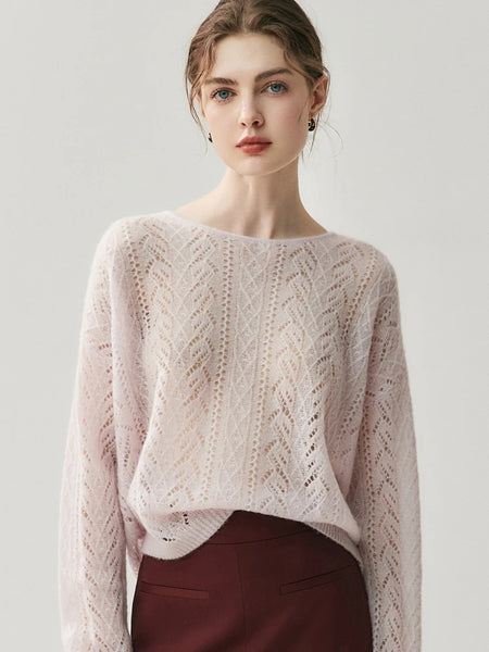 Elegant Dainty 100% Cashmere Hollowed Out Pullover