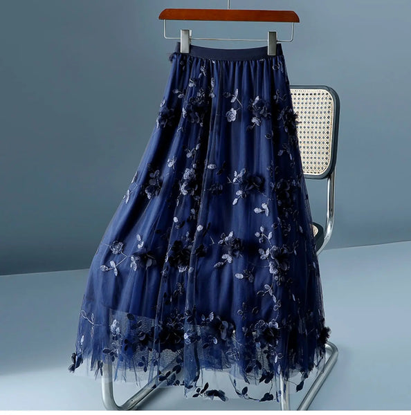 Unique 3D Flowered A-Line Tulle Harajuku Skirt