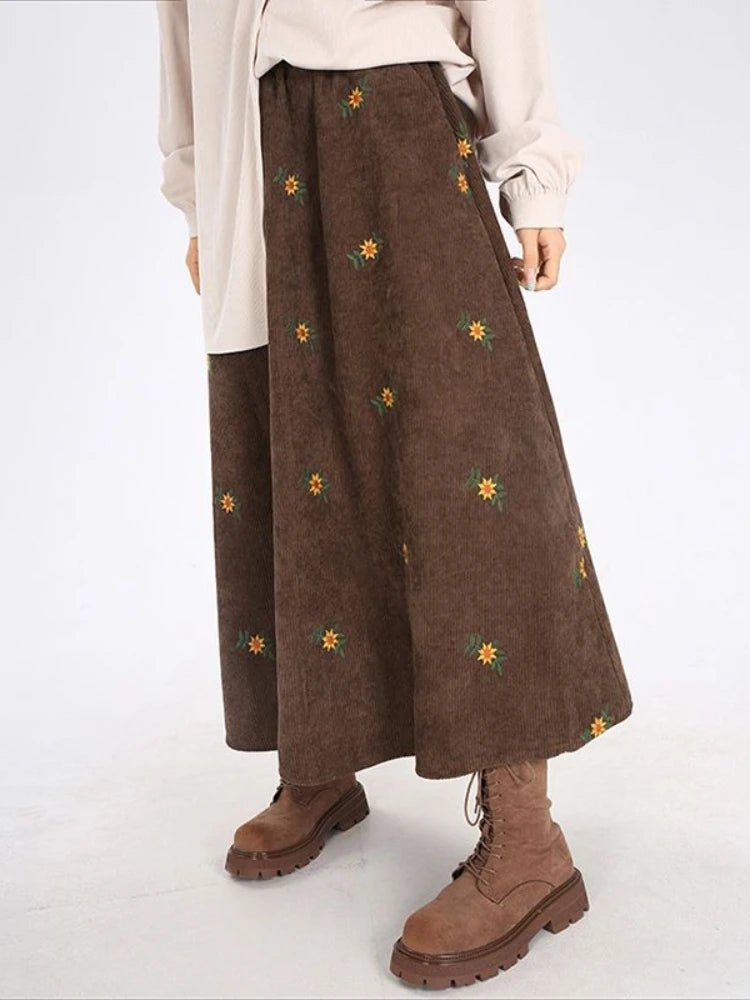 Comfy Roomy Retro A - Line Corduroy Autumn Winter MAXI Skirt - Wigging It Etc