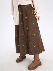 Comfy Roomy Retro A - Line Corduroy Autumn Winter MAXI Skirt - Wigging It Etc