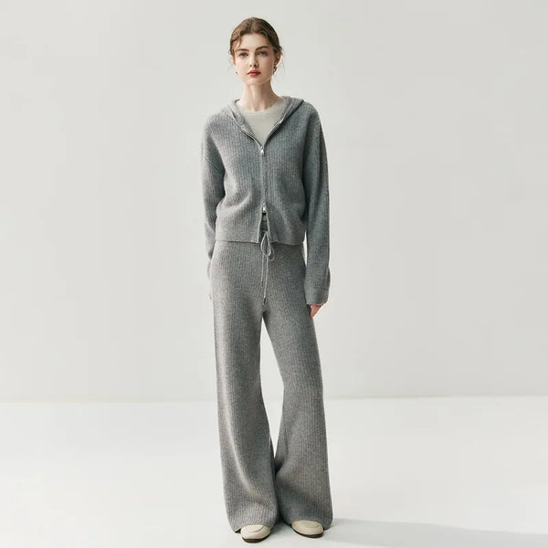 Ultra Soft 100% Grade Alxa Cashmere Hooded Cardigan+Palazzo Pants Set