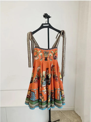 Sexy Playful 100% Pure Printed Linen A-Line MINI Dress
