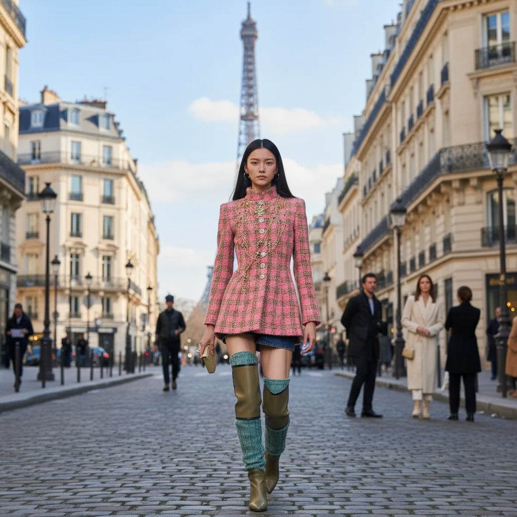 Vintage Tailored French Insulated 100% Wool Coarse Tweed Short Coat