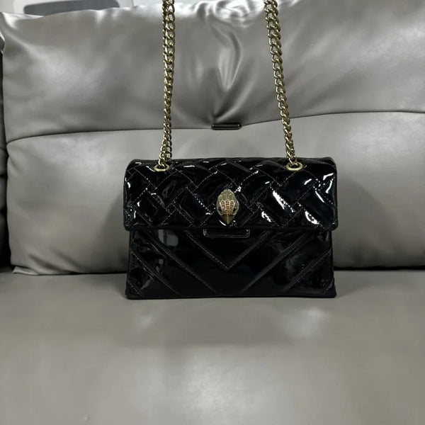 KURT GEIGER LONDON Luxury Iconic Eagle Head Adorned Patent Leather Shoulder Bag