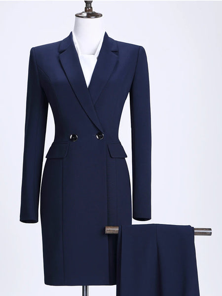 Sleek Figure-Enhancing 2-Piece Knee-Length Blazer+ Pants Set