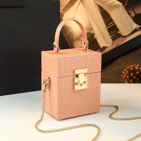 Quaint Retro Lock Box Square Bag Chain Shoulder Crossbody Bag