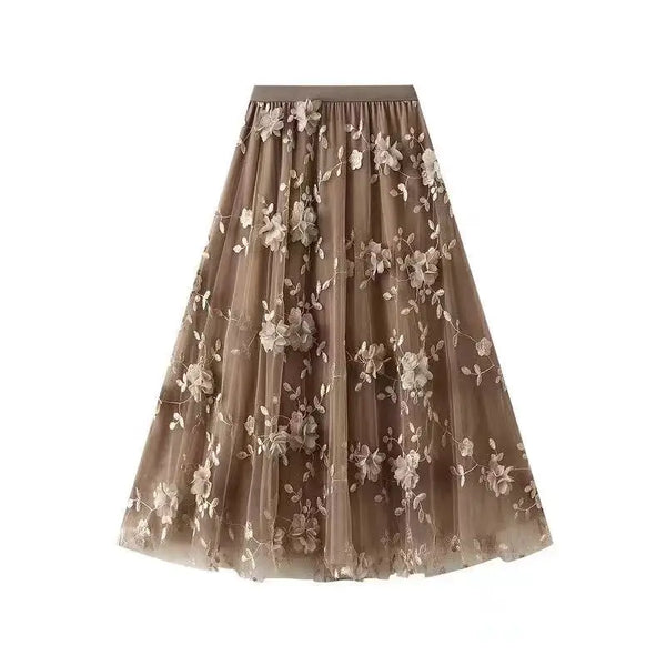 Unique 3D Flowered A-Line Tulle Harajuku Skirt