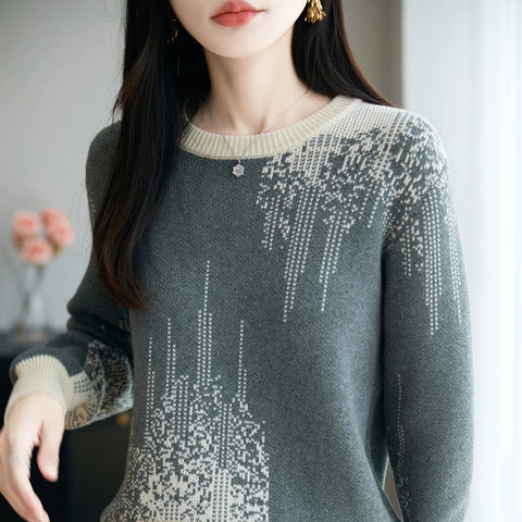 100% Pure Cotton Sweater Knit Pullover Thick Jacquard Sweater - Wigging It Etc