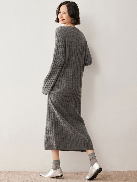 Classic Thick+Fluffy Comfy Cable Knit MAXI Winter Sweater Dress