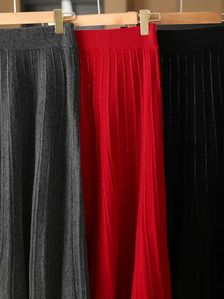 Silk Pleated 100% Merino Wool Winter MIDI Skirt
