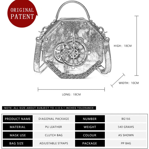 Retro-Punk Gothic Steampunk Clock Bag--diagram of the bags original patent