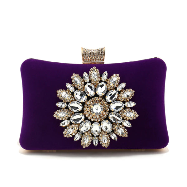 Chic Vintage Rhinestone Adorned Velvet Party Clutch Shoulder Bag