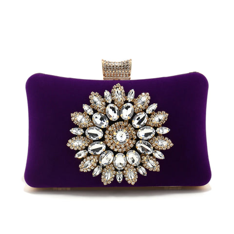 Chic Vintage Rhinestone Adorned Velvet Party Clutch Shoulder Bag
