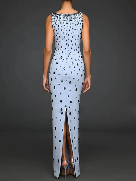 Sleek Tastefully Beaded Cotton Blend Party MAXI Dress