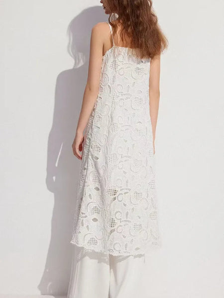 Sexy Vintage Cotton Blend Lace MIDI Camisole Dress