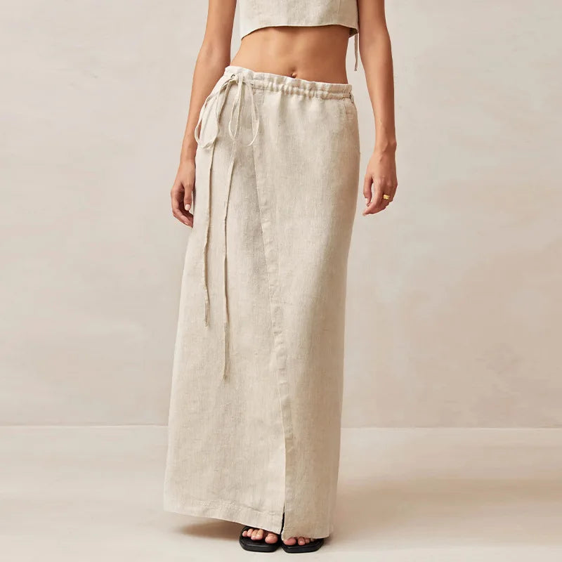 Sexy 100% Linen Retro French Split MAXI Skirt
