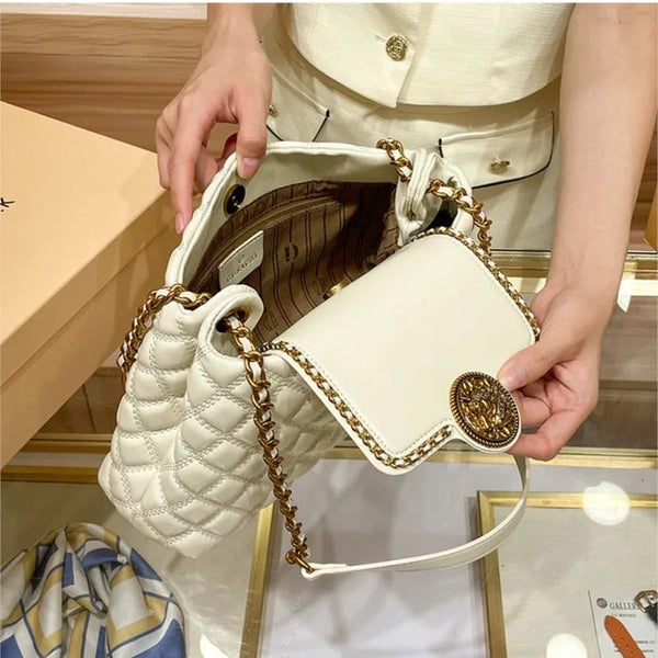 Stylish Quilted Satchel Shaped Luxury Chain Shoulder Bag - Wigging It Etc