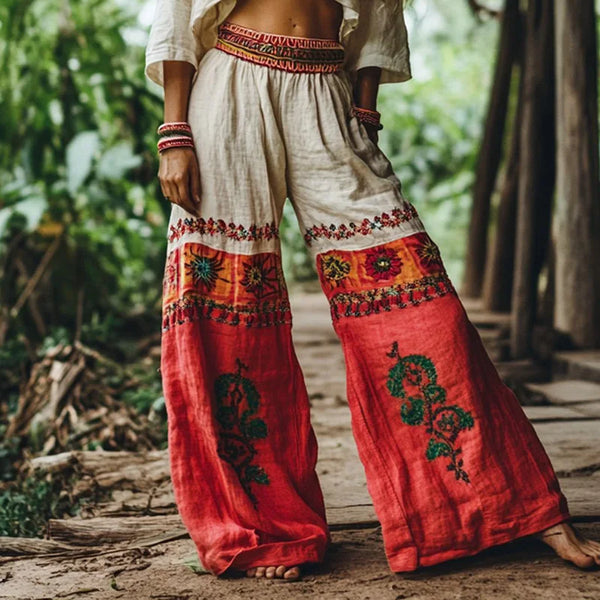 Funky Vintage Ethnic Duo-Tone Palazzo Pants