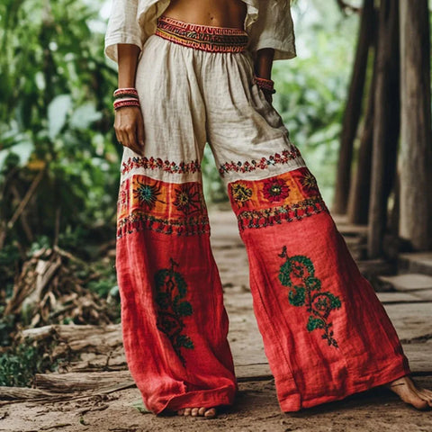Funky Vintage Ethnic Duo-Tone Palazzo Pants