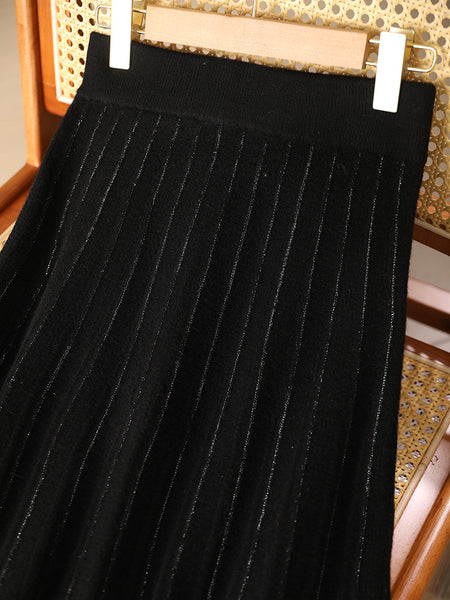 Silk Pleated 100% Merino Wool Winter MIDI Skirt