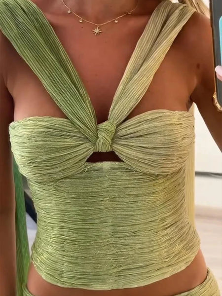 Elegant Halter Top High Waisted 2 Piece Set