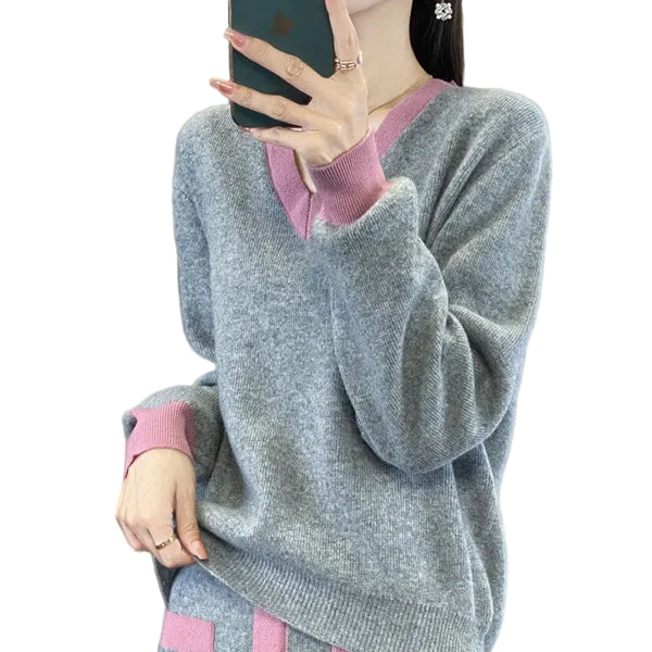 100% Merino Wool 2 Piece Color Block Sweater+ MAXI Skirt Set