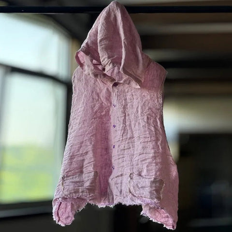Unique Edgy 100% Linen Lightweight Summer Hoodie Vest - Wigging It Etc